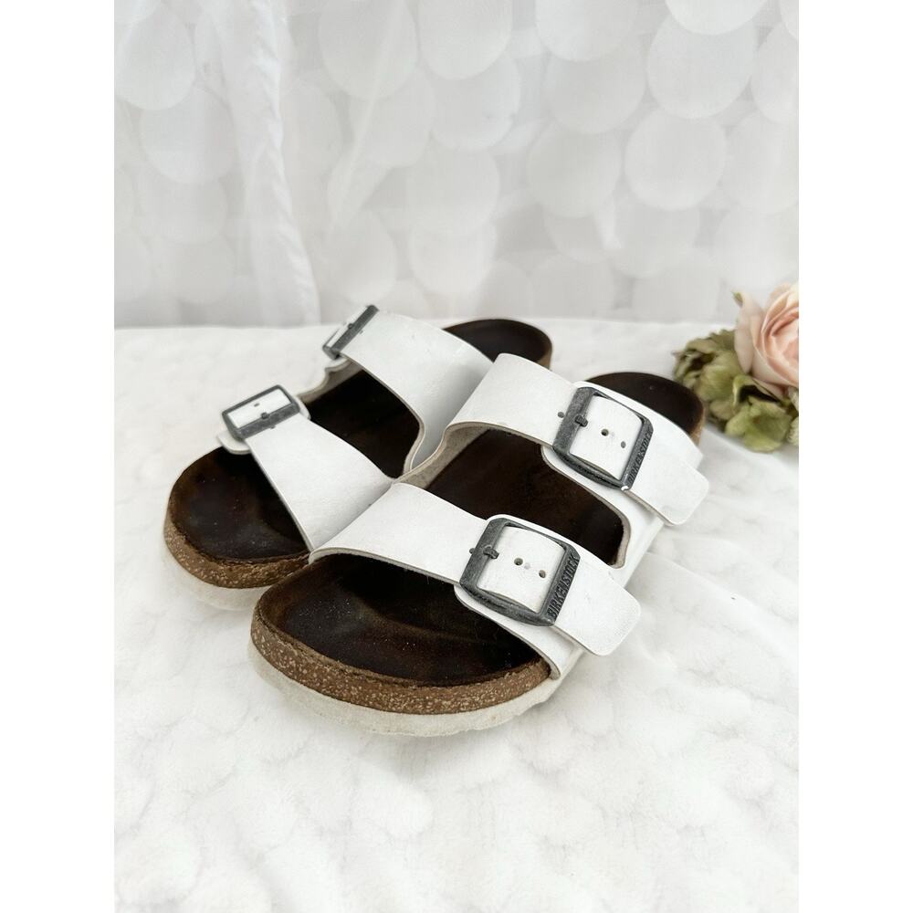 Birkenstock Arizona White Vegan Logo Strap Sandals Youth USA 4.5 EU 35